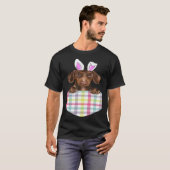 T-shirt Pâques Plaid Brown Dachshund Bunny Chien Dans Pock (Devant entier)