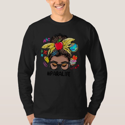 T-shirt Para Life Messy Bun Black Women Back To School 1 (Devant)