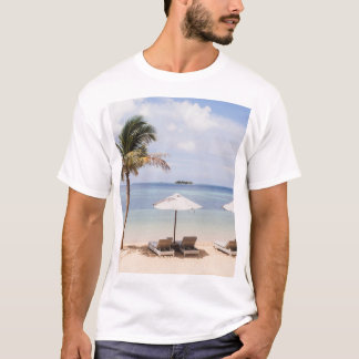 T-shirt Parapluies tropicales : blanc, palmier.