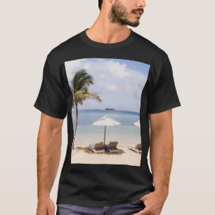 T-shirt Parapluies tropicales : blanc, palmier.