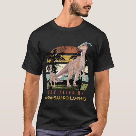 T-shirt Parasaurolophus Dinosaure Retro Coucher de soleil (Devant)