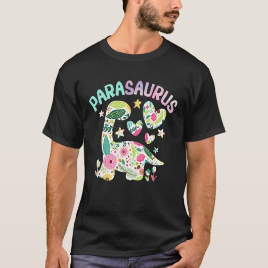 T-shirt Parasaurus Watercolor Floral Paraeducator Dinosaur (Devant)