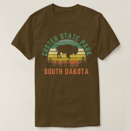 T-shirt Parc d'État de Custer Dakota Buffalo Retro Sunse (Design devant)