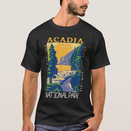 T-shirt Parc national Acadia Bar Port Otter Cliff Rétro (Devant)