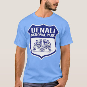 T-shirt Parc national de Denali Bleu Retro Bird Shield