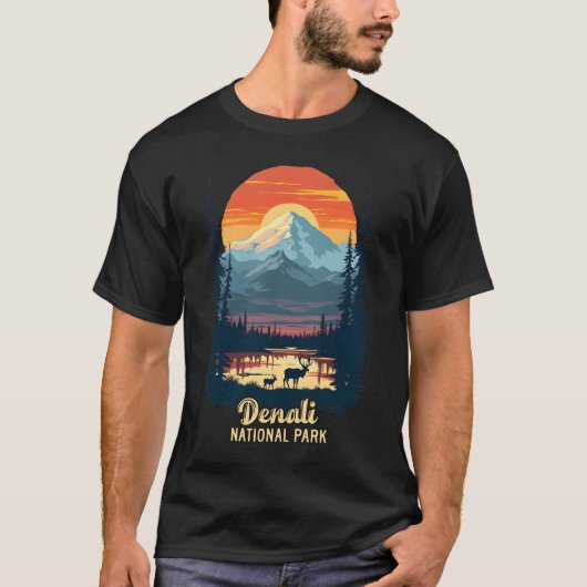 T-shirt Parc national de Denali Retro Sunset Wilderness (Devant)