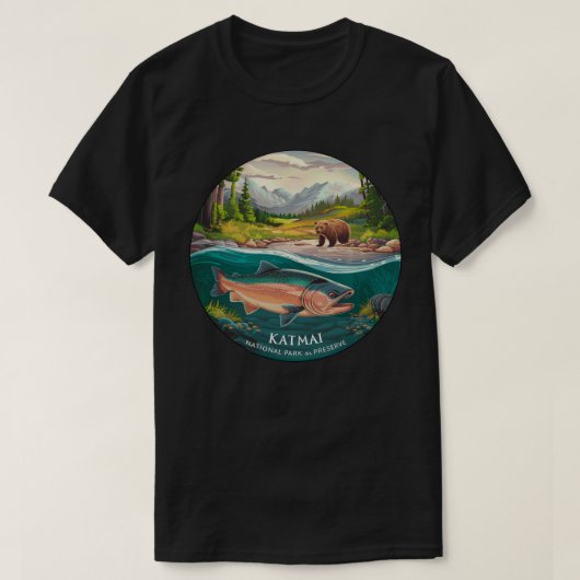T-shirt Parc national de Katmai et réserve Saumon et ours (Design devant)