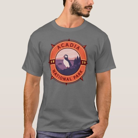 T-shirt Parc national de l'Acadie Emblème de compass rétro (Devant)