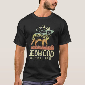 T-shirt Parc national de Redwood Retro Mountain Hommes Vin