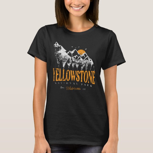 T-shirt Parc national de Yellowstone Montagnes Wolf Vintag (Devant)
