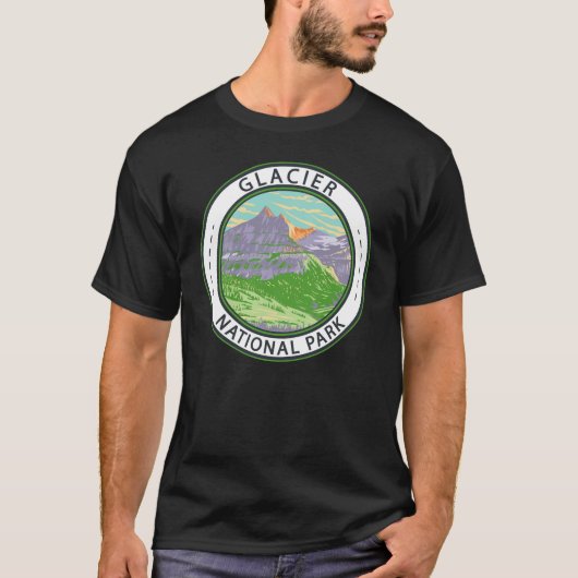 T-shirt Parc National Des Glaciers Au Printemps Badge Mont (Devant)