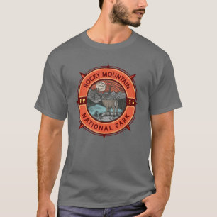 T-shirt Parc national des Rocheuses Elk Retro Compass