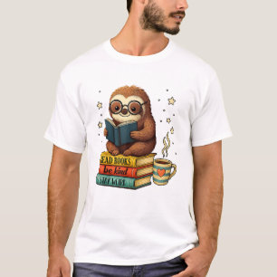 T-shirt Paresseux amateur de livres lisant une bibliothèqu