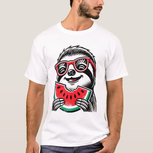 T-shirt Paresseux Cool Mangeant Pastèque (Devant)