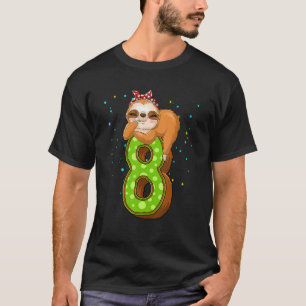 T-shirt Paresseux de 8 ans Fête de fille d'anniversaire 8