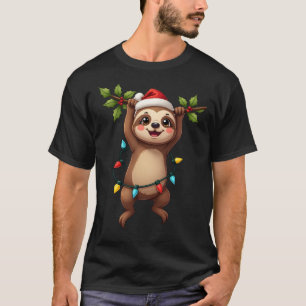 T-shirt Paresseux de lumières de Noël portant un chapeau d