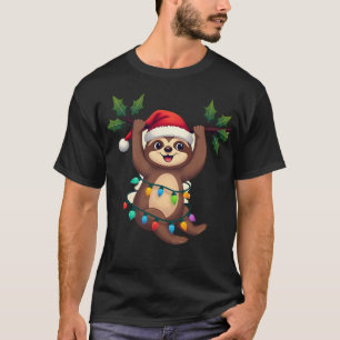 T-shirt Paresseux de lumières de Noël portant un chapeau d