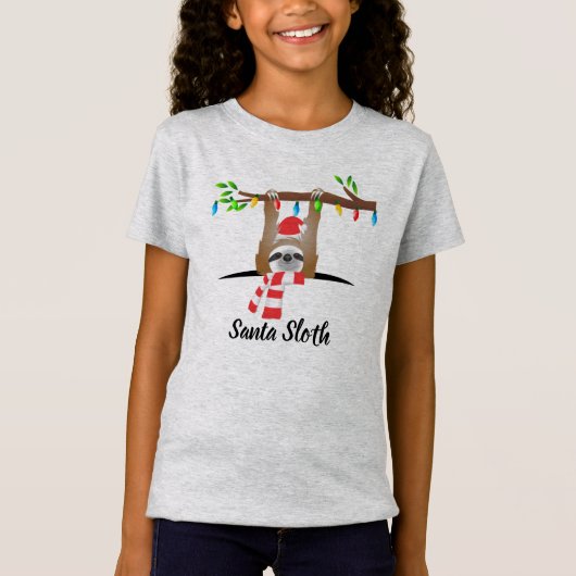 T-Shirt Paresseux de Noël Santa pendu à une branche (Devant)