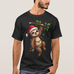 T-shirt Paresseux des lumières de Noël portant un chapeau