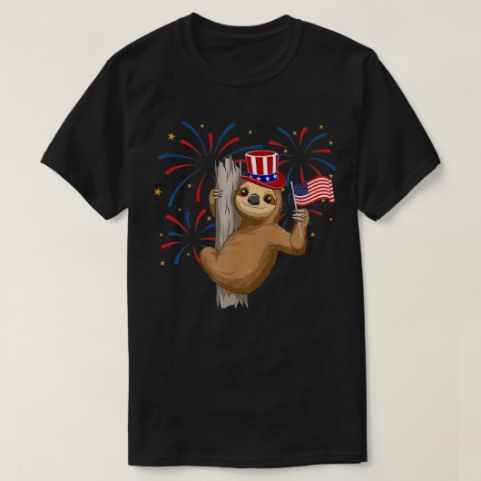 T-shirt Paresseux drôle du 4 juillet avec un drapeau améri (Design devant)