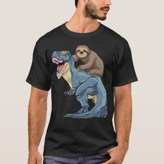 T-shirt Paresseux montant un dinosaure T-Rex drôle animal