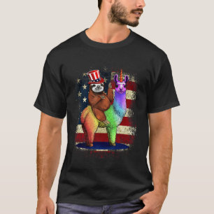 T-shirt Paresseux Patriotique à Cheval sur une Licorne Lam