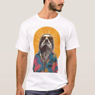 T-shirt Paresseux Porte Lunettes De Soleil Hawaïen Vintage