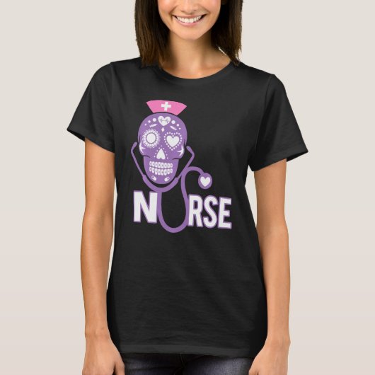 T-shirt Parfait Cute Nurse Sugar Skull Médicale Halloween (Devant)