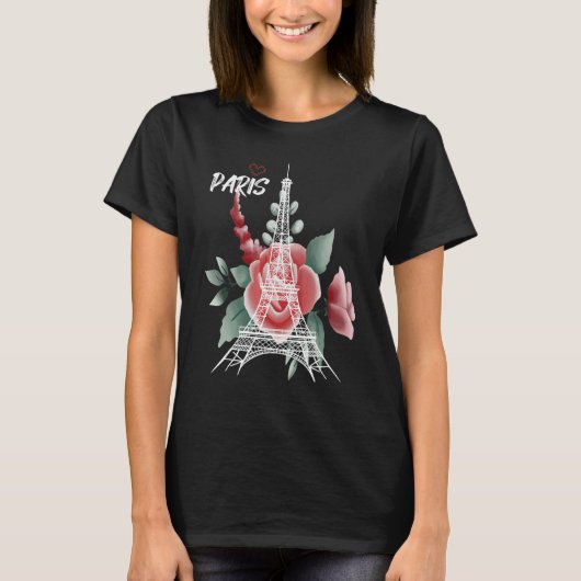 T-shirt Paris Amour Rose Tour Eiffel Souvenir France Fren (Devant)