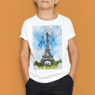 T-shirt Paris France Tour Eiffel Aquarelle