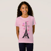 T-Shirt PARIS JE T'AIME EIFFEL ET COEURS ROSES (Devant entier)