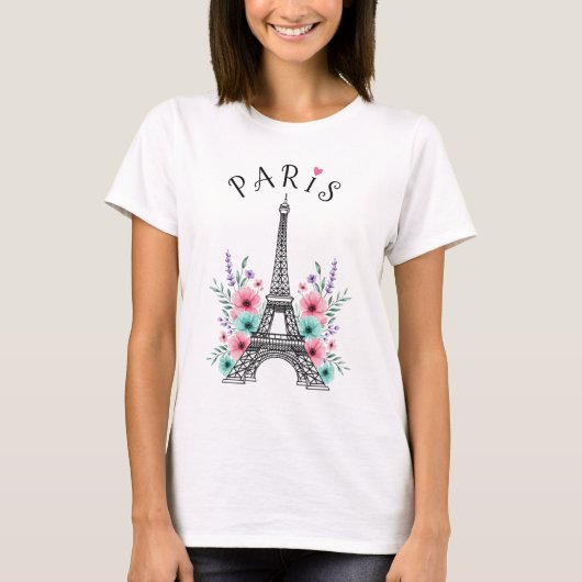 T-shirt Paris Romance - Tour Eiffel & Rêves Floraux (Devant)
