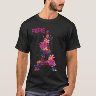 T-shirt Paris Roses Tour Eiffel Souvenir France France Fra