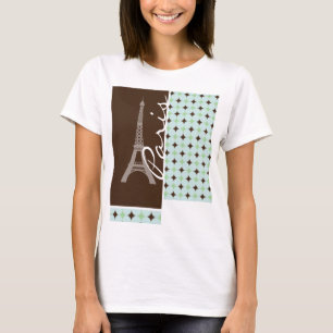 T-shirt Paris ; Tour Eiffel ; Vert sauge et brun