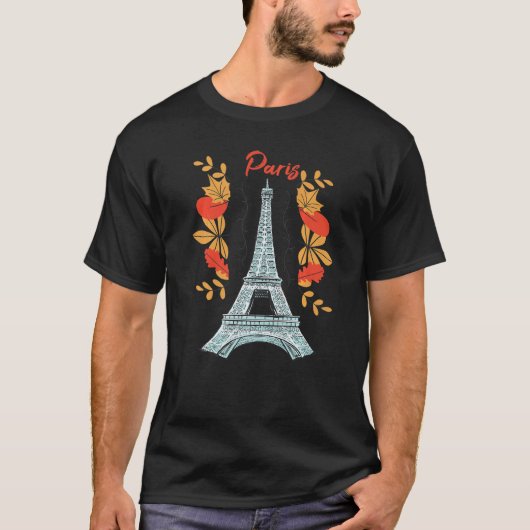 T-shirt Paris With Autumn Leaves Eiffel Tower in Fall Fren (Devant)