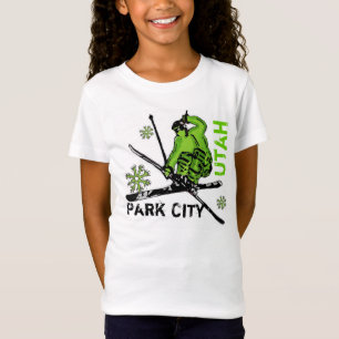 T-Shirt Park City Utah green thème skiier filles tee