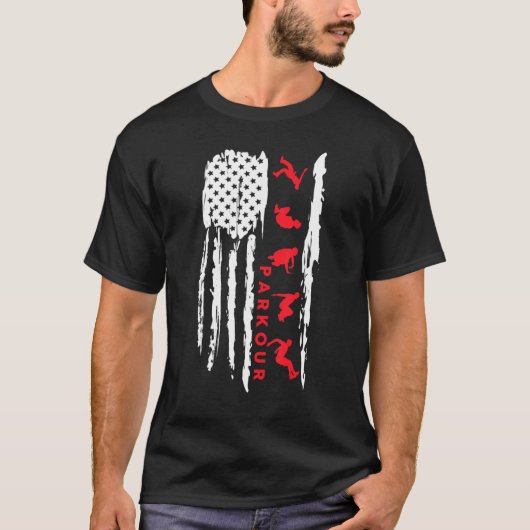 T-shirt Parkour silhouette US flag graphic Parkour (Devant)