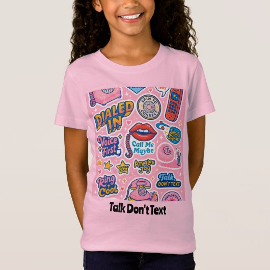 T-Shirt Parler Ne pas Texte Rétro Rotation Téléphone Rose (Devant)