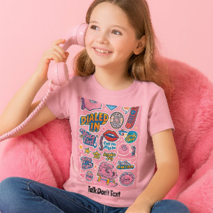T-Shirt Parler Ne pas Texte Rétro Rotation Téléphone Rose