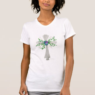 T-shirt Parlez Croix gris Jésus avec Fleurs