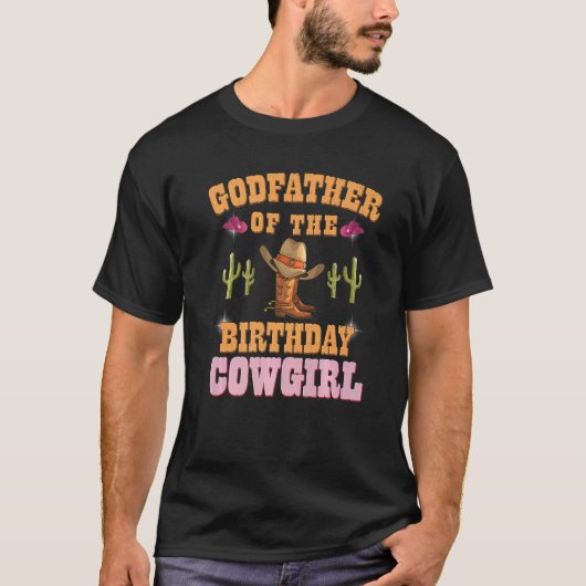 T-shirt Parrain De L'Anniversaire Cowgirl Western Thème B (Devant)