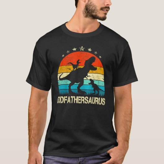 T-shirt Parrain Dinosaur Godfathersaurus 2 Deux Enfants Po (Devant)