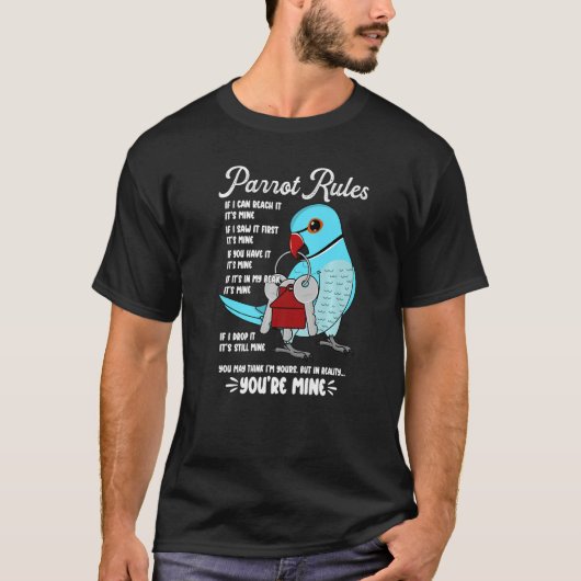 T-shirt Parrot House Rules It's Mine I Blue Indian Ringnec (Devant)