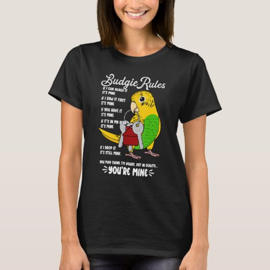 T-shirt Parrot House Rules It's Mine I Yellow Budgie Budge (Devant)