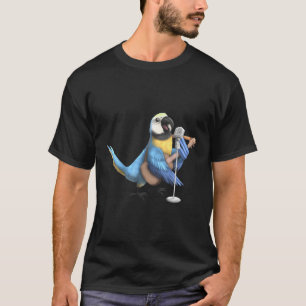 T-shirt Parrot Macaw Bleu Et Jaune Chantant Guitare