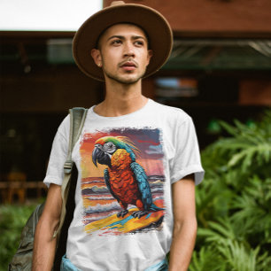T-shirt Parrot Surfing jote Colorful Comic Illustration