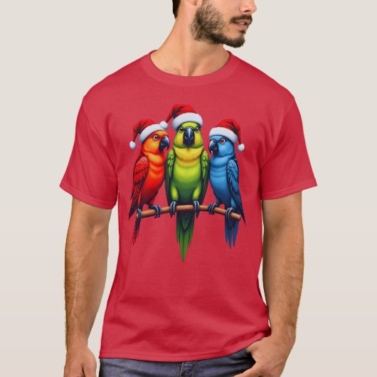 T-shirt Parrots de Noël Père Noël Funny Noël Bird Vacances (Devant)