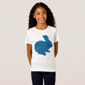 T-Shirt Parties scintillant Bleue Silhouette Lapin de Pâqu (Devant entier)