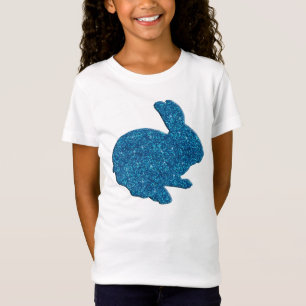T-Shirt Parties scintillant Bleue Silhouette Lapin de Pâqu