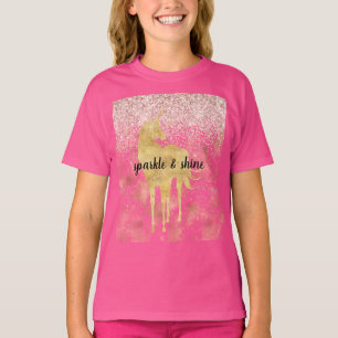 T-shirt Parties scintillant brillante en or rose Unicorne